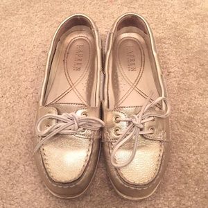 Lauren by Ralph Lauren gold leather boat shoes